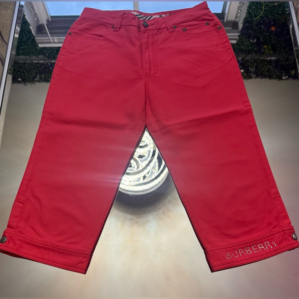 Burberry Red Pants with Signature Check Waistband - Picture 10 of 15